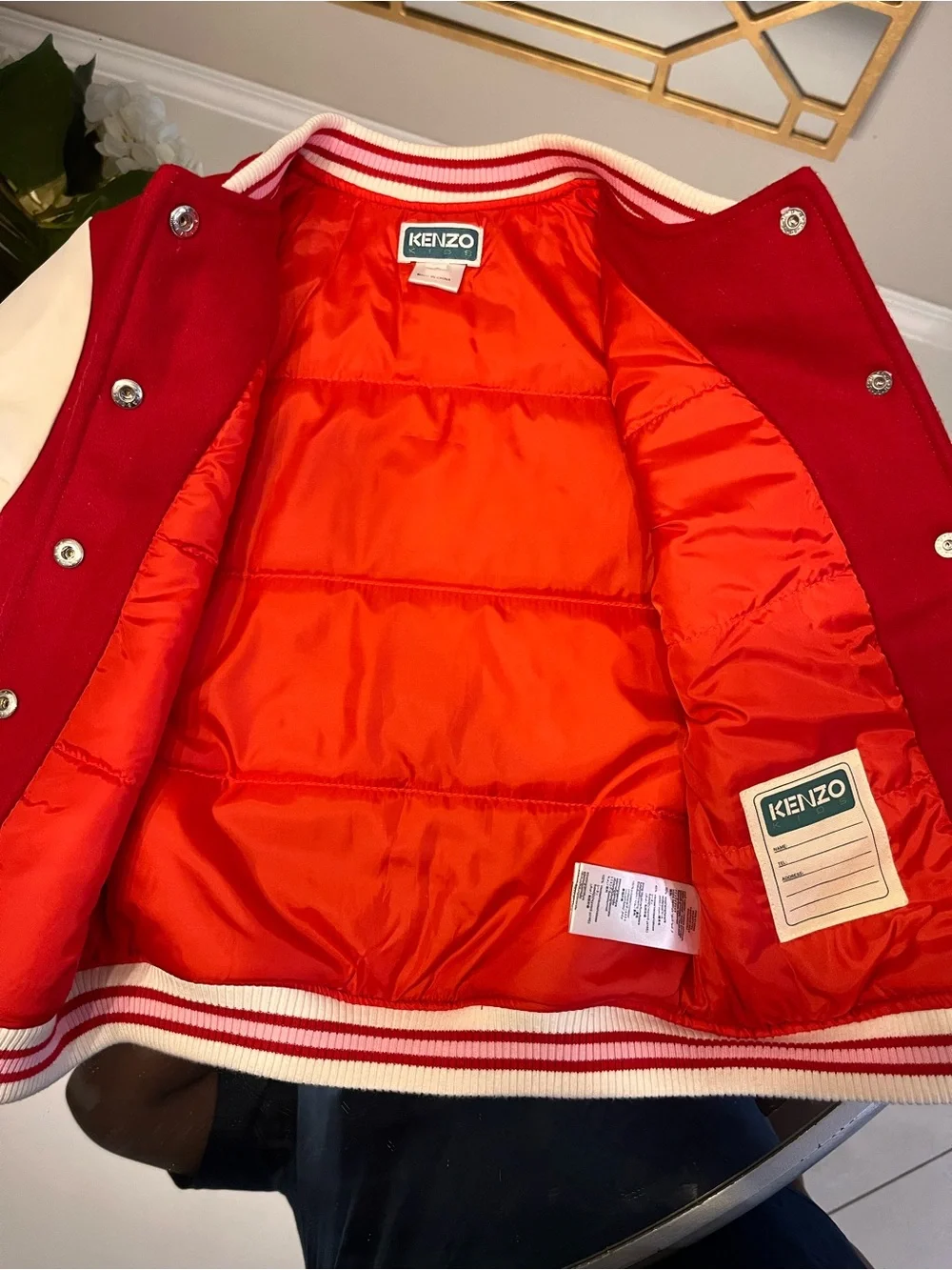 Kenzo Kids Red and White Letterman Jacket